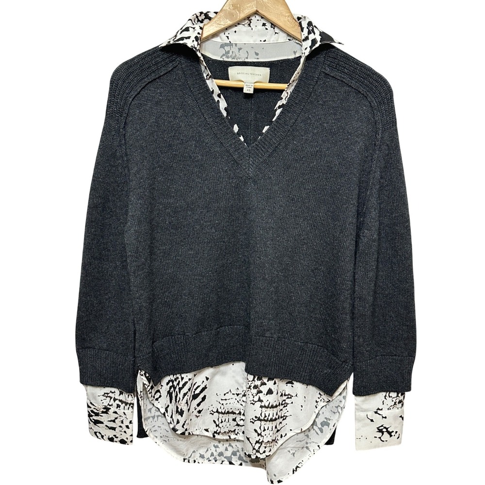 Brochu Walker Looker Sweater Womens XS Charcoal Layered Cashmere Wool Luxury